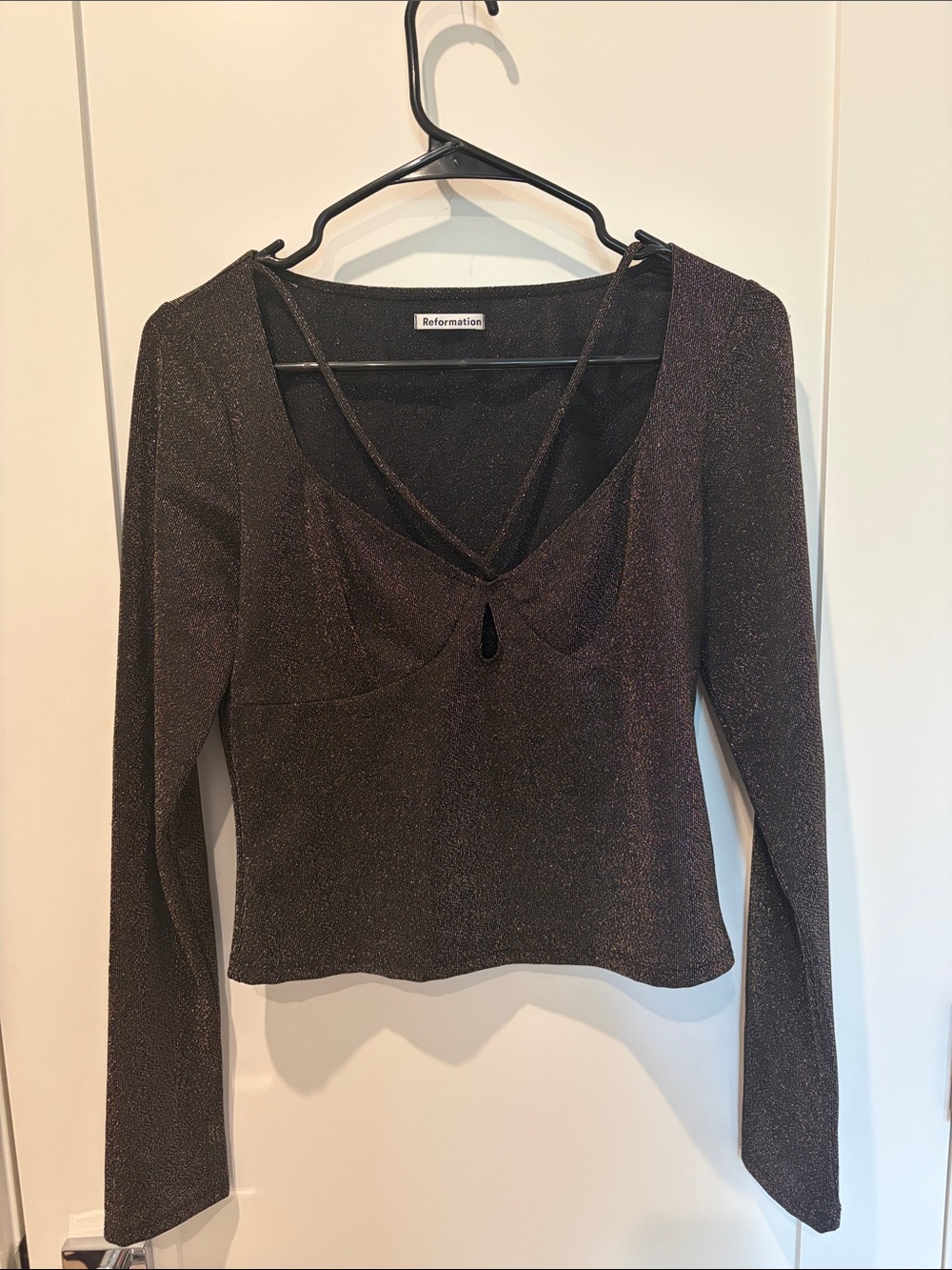 Reformation Shimmery Brown Long Sleeve Scoop Neck Top